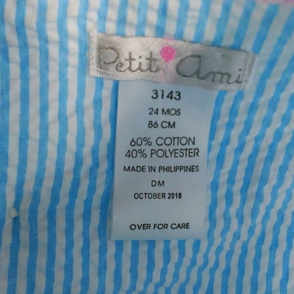 'PETIT AMI' SEERSUCKER PINSTRIPE ANGEL~SLEEVE 'TURTLE LOVE' BUBBLE STYLE OUTFIT - Picture 12 of 16